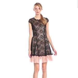 Jessica Simpson black & nude lace ruffle dress euc